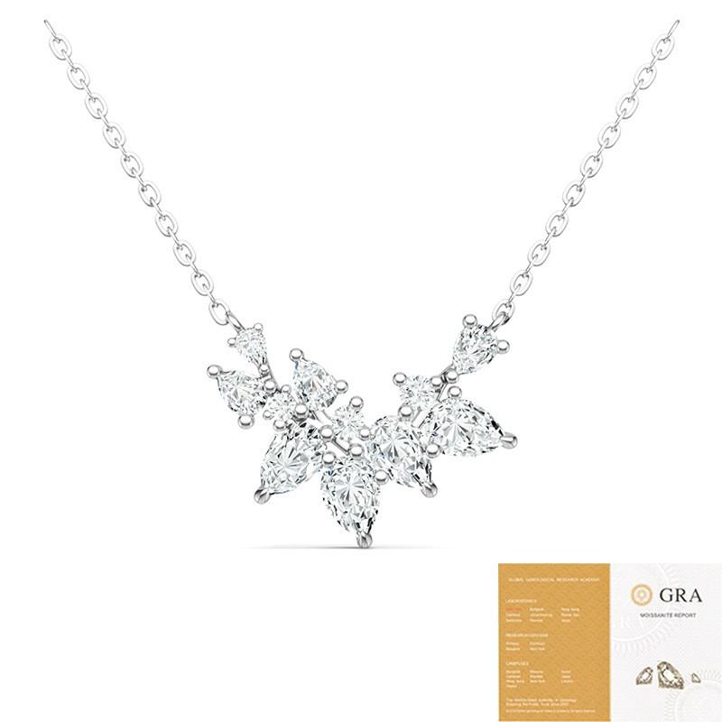 Elegant Sterling Leaf Pendant Necklace With Lab-Created Moissanite Layered Design Women Lightweight Luxury