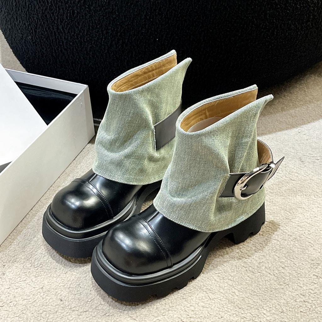 НОВЫЕ плиссированные джинсовые сапоги-ковбойки для женщин 2024 года, осенние сапоги с острым носком и высоким каблуком, женские синие джинсы, ковбойские сапоги