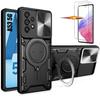 Case - BOOLING - for Samsung Galaxy A53 5G - Shockproof - Camera Protection - Rotating Ring Stand - with 2 Tempered Glasses