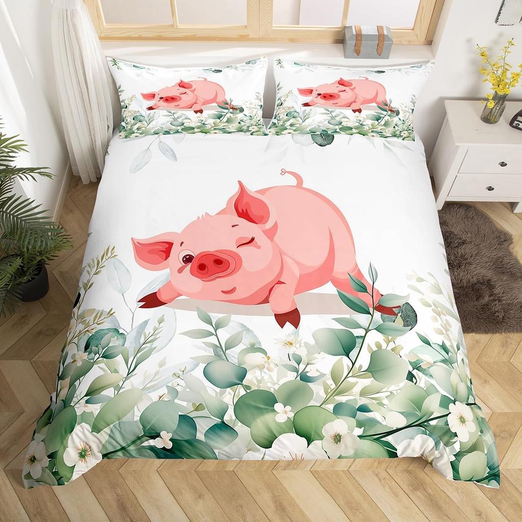 Комплект постельного белья с фермерским животным Свиньей, Размер Полный/Двуспальный, Милый пододеяльник со свиньями для детей, девочек, Мультяшный пододеяльник со свиньями с 2 наволочками