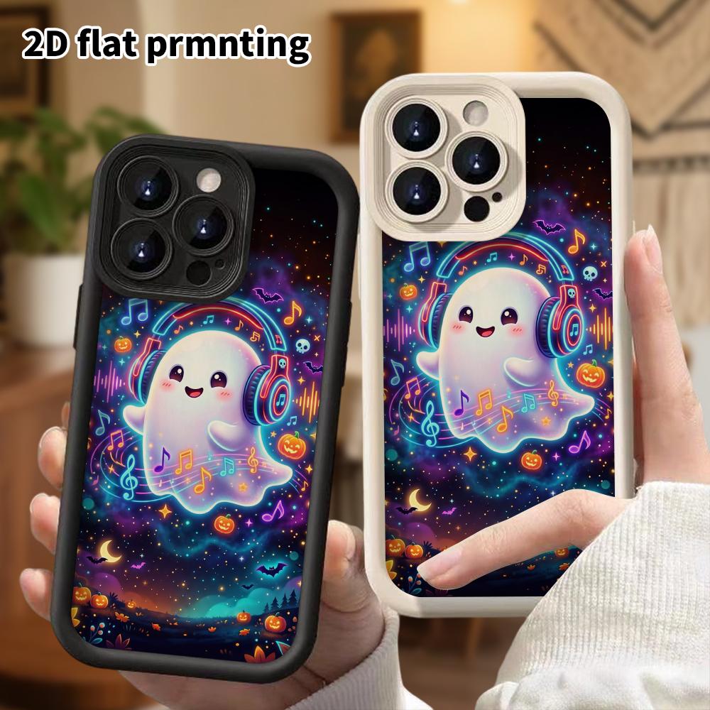 Phone Case: 2D flat, suitable for iPhone 18 17 16 15 14 13 12Pro protective case, neon little ghost, perfect Christmas and Halloween holiday gift