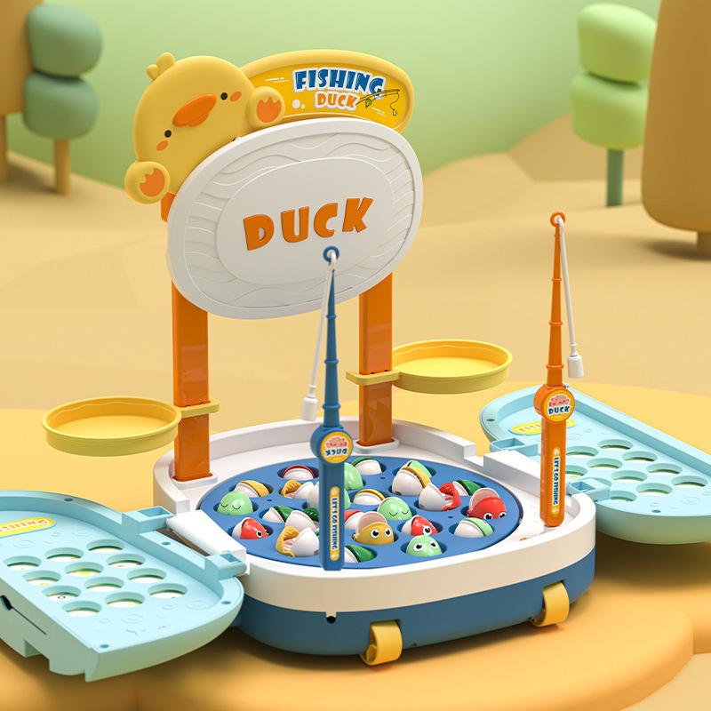 Электрическая тележка для рыбалки Moe Duck, детские игры для раннего детства, многофункциональная магнитная вращающаяся платформа для рыбалки, игрушки