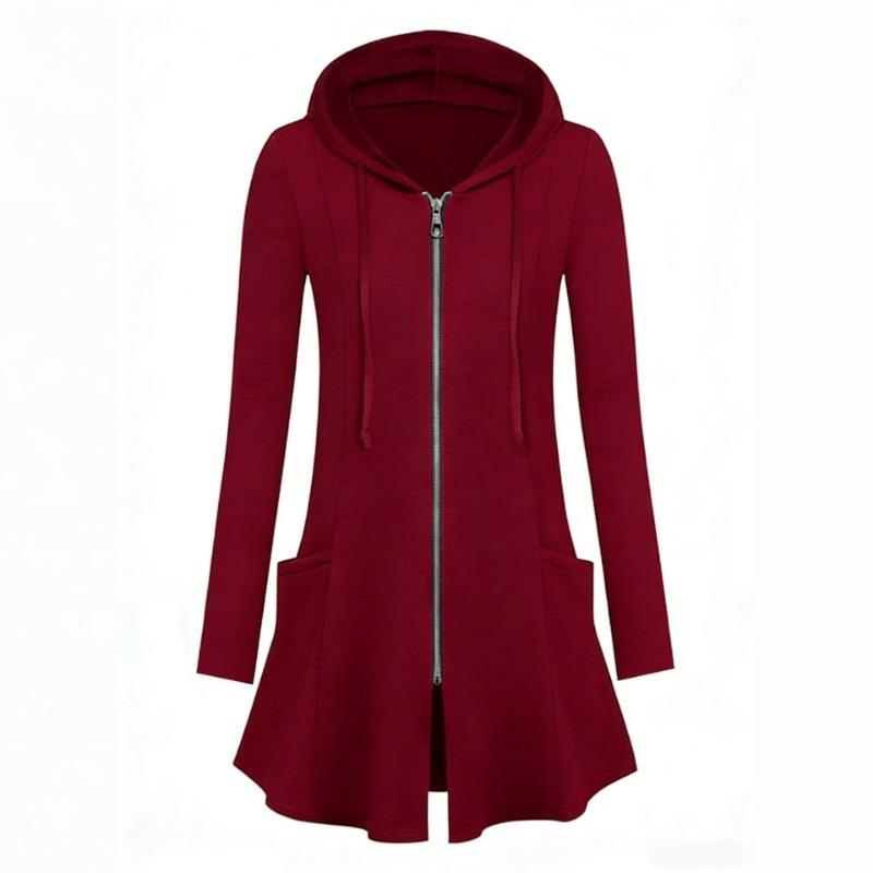 Women S Casual Zip Up Hooded Mid Length Sweatshirt Coat