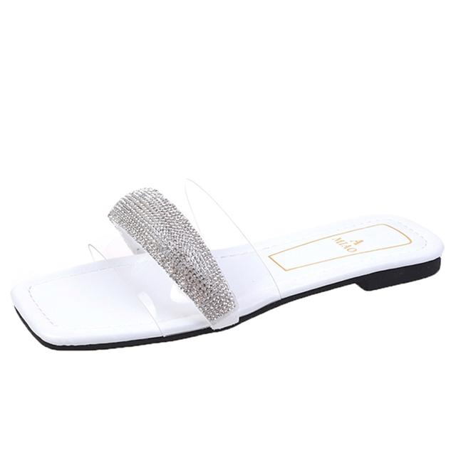 Rimocy/хрустальные тапочки из ПВХ для женщин, сандалии на плоской подошве с мягкой подошвой, женские летние шлепанцы с квадратным носком, шлепанцы Mujer