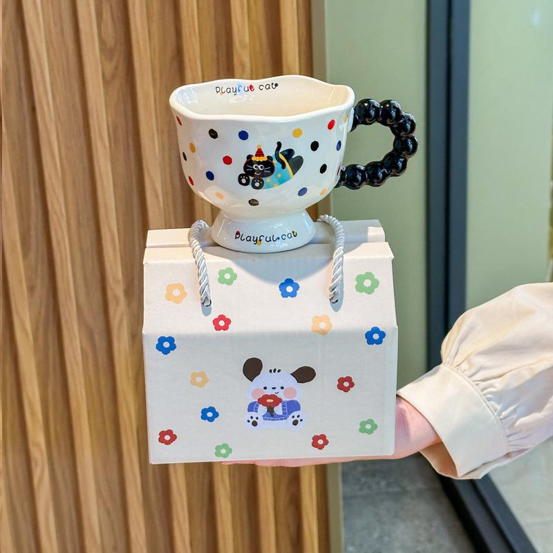 Подарок на день рождения высокой ценности, милая керамическая кружка с кошкой в горошек, практичный сувенирный подарочный набор для девочек и подруг