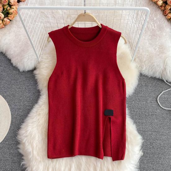 3Pcs/Set Women Shirt Vest Set Lapel Lantern Long Sleeve Single Breasted Shirt O-neck Side Slit Knitting Vest Set with Belt