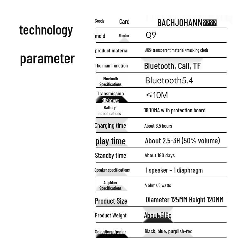 Bach Johann Q9 Portable Bluetooth Speaker