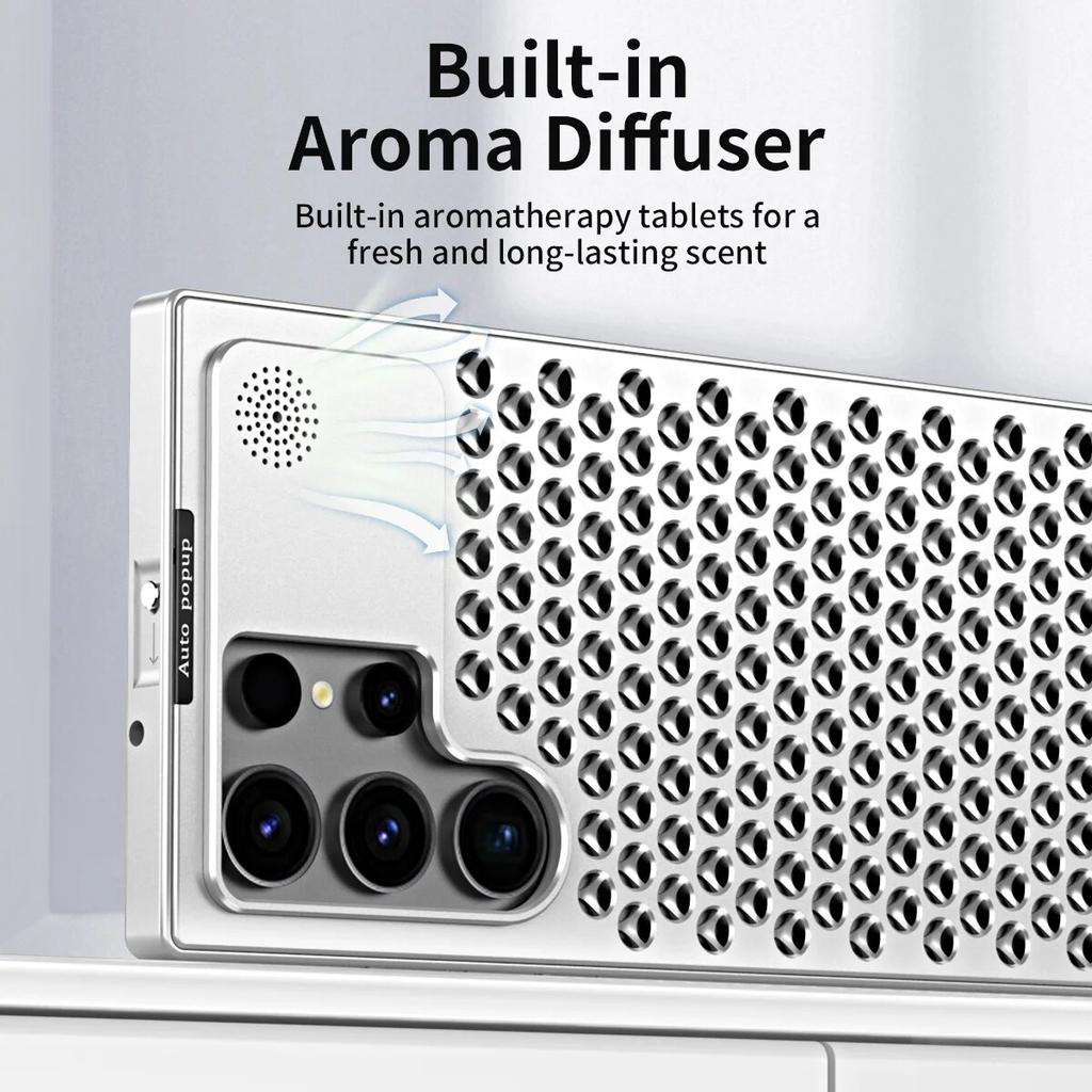 Luxury Metal Cooling Aluminum Phone Case For Samsung Galaxy S23ultra S22ultra/iphone 15 14 13 12 Pro Max Aroma Diffuser Heat Dissipation Cover