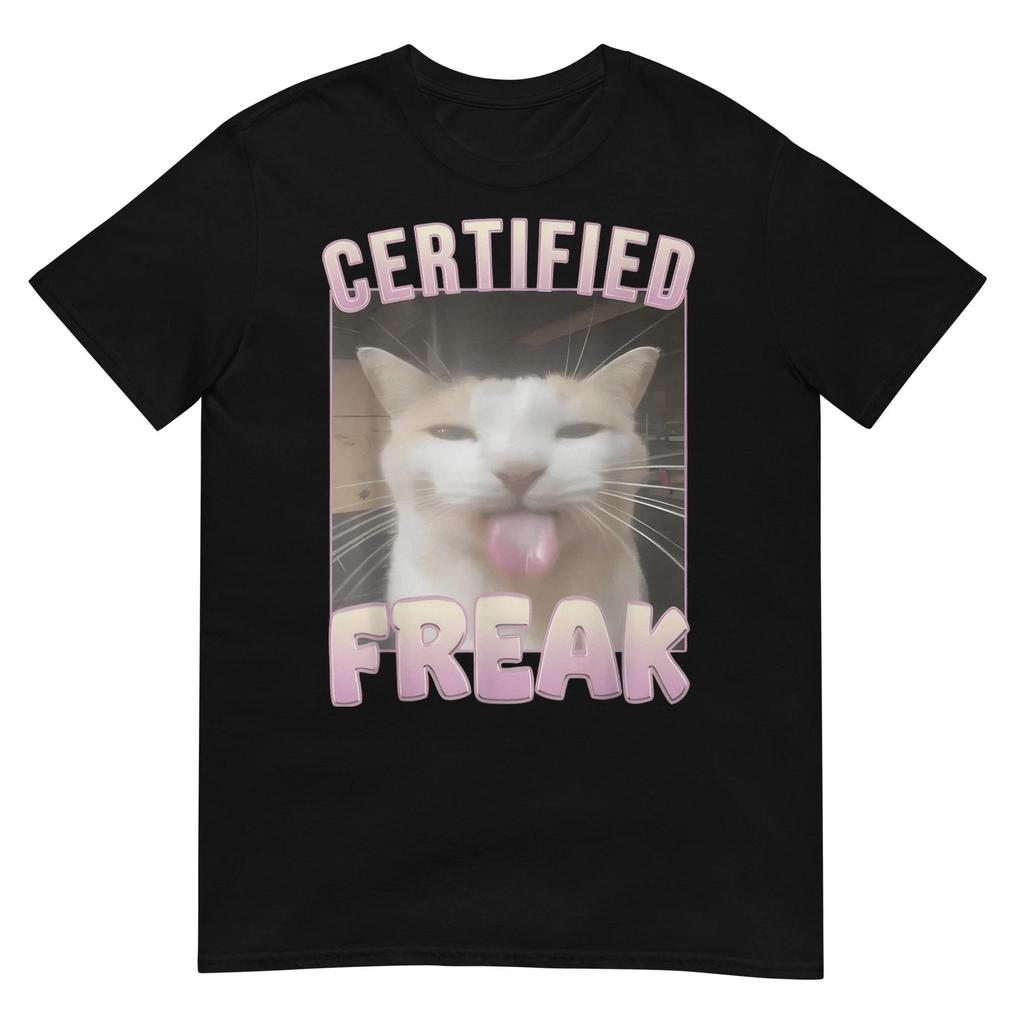 Сертифицированная футболка Freak Funny Cat из хлопка унисекс для мужчин и женщин Opium Merch, модная футболка большого размера с коротким рукавом и принтом букв, S-4xl