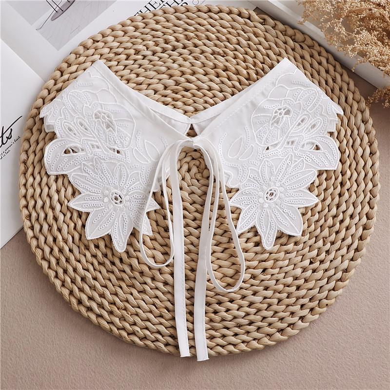 Lace Fake Collar Women Detachable Collars For Women False Collar Embroidery Floral Lolita Lapel Half Shirt Shawl Wrap Decoration