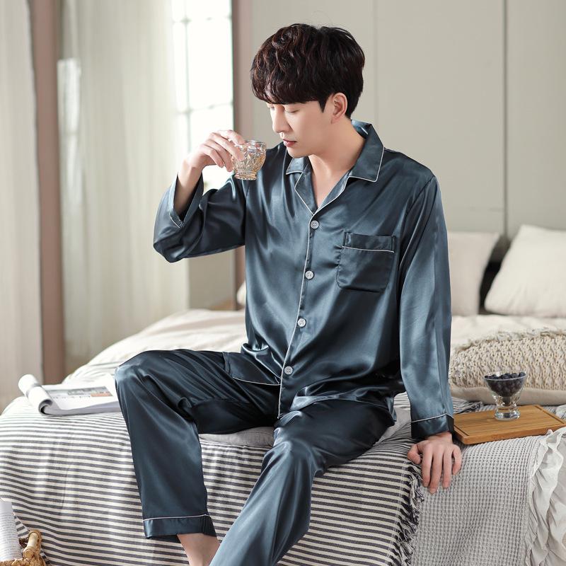 Хань Ятун Шелковый Комплект Пижам для Пары: Осенний кардиган с длинным рукавом для дома