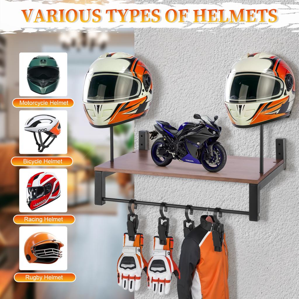 Wooden Motorcycle Helmet Holder with 5 Hooks Helmet Storage Hanger Wear Resist Gear Storage Rack for Motorcycle Accesories