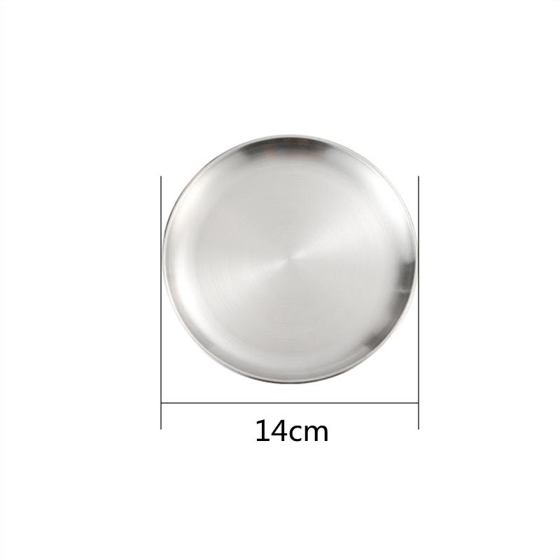 Round Stainless Steel Dinner Plates Flat Insulated Thick BBQ Shallow Dishes Western Steak Cake Fruit Tray Kitchen Accessories