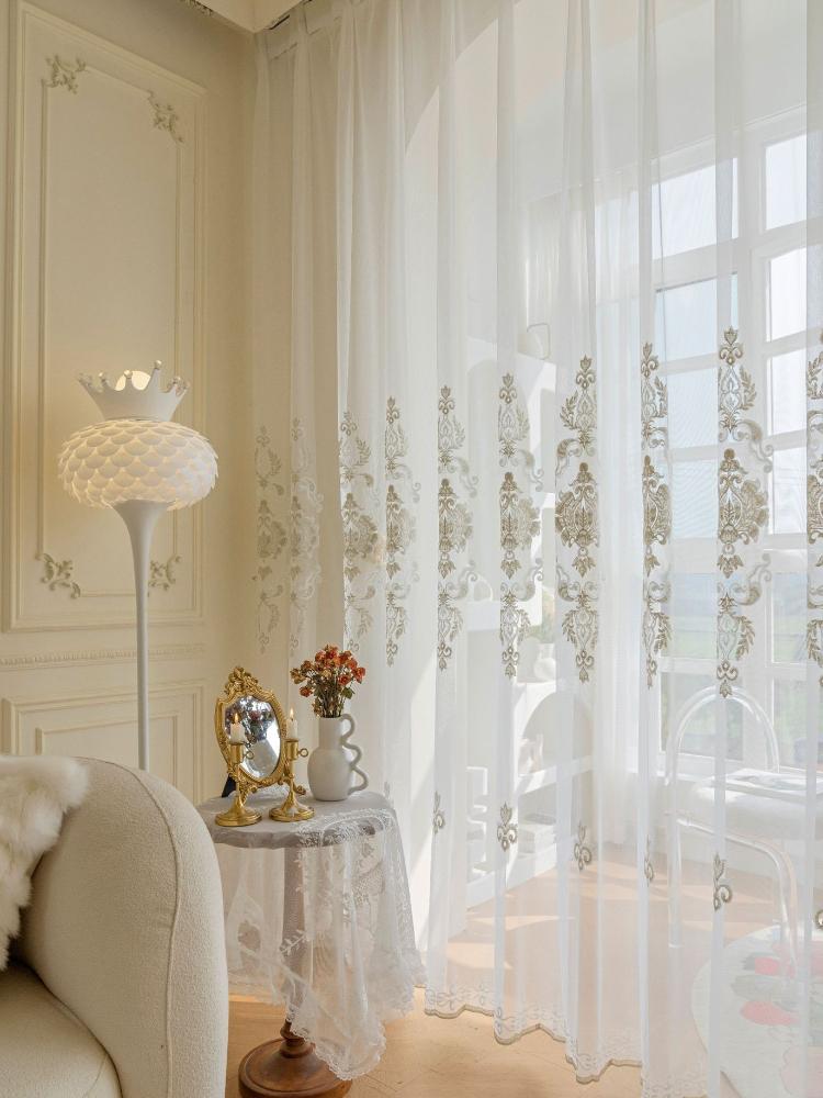 Европейская вышивка Прозрачная занавеска Оконный экран Вышивка Ретро Балкон Гостиная Спальня Эркер Шторы