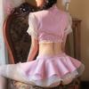 Sexy Seduction Pink Small Breast Nurse Suit Open Free Passion Clothes Cosplay