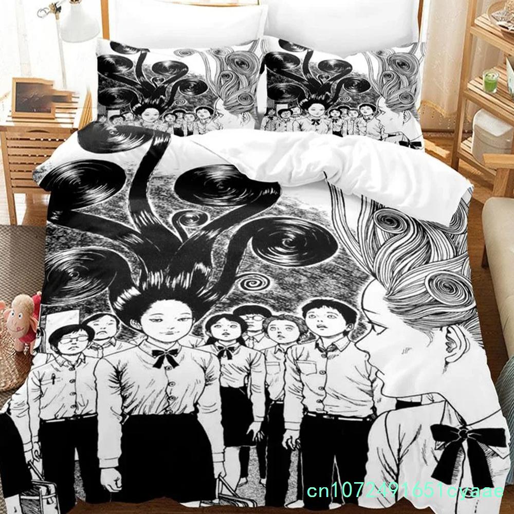 3D-печатный комплект постельного белья Junji Ito Manga для мальчиков и девочек, двуспальный, пододеяльник, наволочка, кровать для детей и взрослых, домашний текстиль
