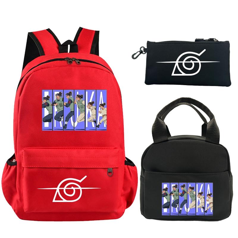 3 шт./компл. рюкзак аниме Наруто с принтом книжная сумка с сумкой для обеда пенал подростковый детский школьный рюкзак для девочек и мальчиков