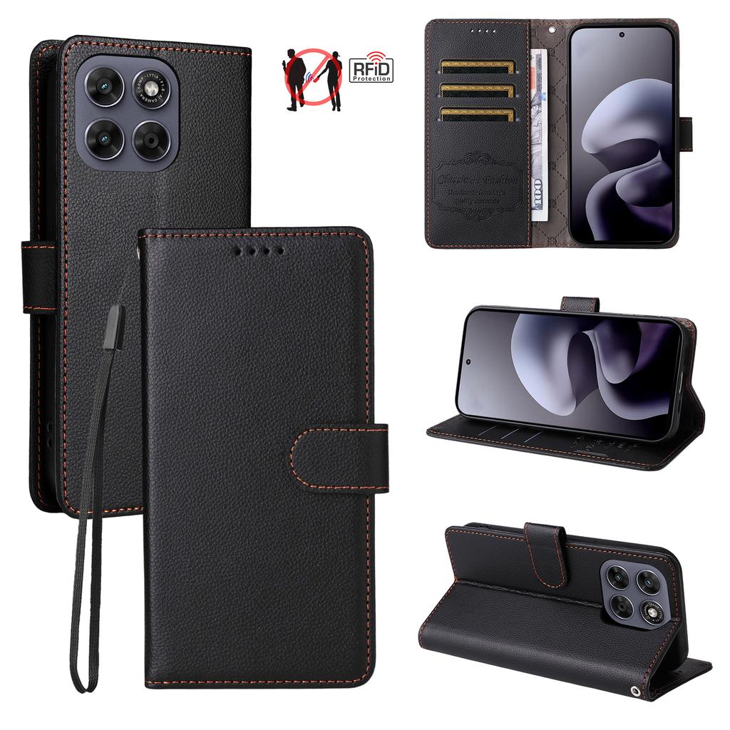 Case for Moto G67 5G - Leather/PU, Black, With Card Holder