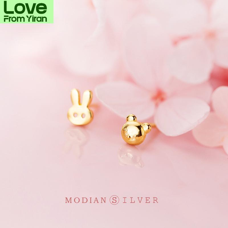 Sterling Silver 925 Cute Rabbit And Bear Stud Earrings For Women Lover Gifts Kids Exquisite Fashion Tiny Fine Jewelry