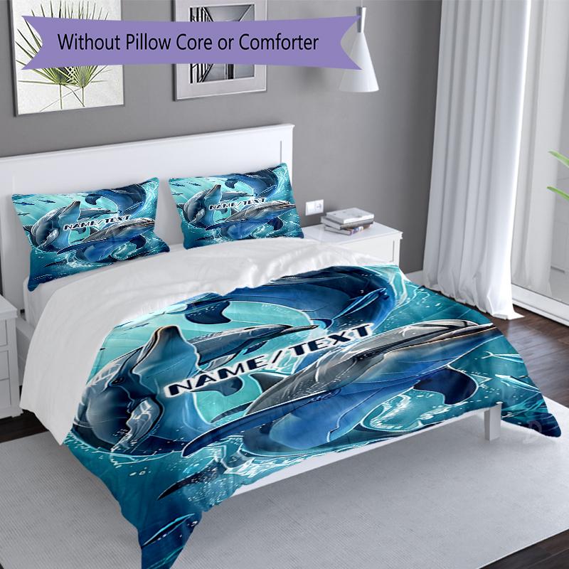 3PC Custom Name Ocean Dolphins Adventure Bedding Set Duvet Cover Closure Includes 1 Duvet Cover & 2 Pillowcases for Bedroom