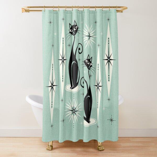 Шторка для душа Mid Century Meow Ретро Атомик Коты Шторка для душа Кити Животное Винтажный Декор Ванной Комнаты Тканевая Шторка С Крючками