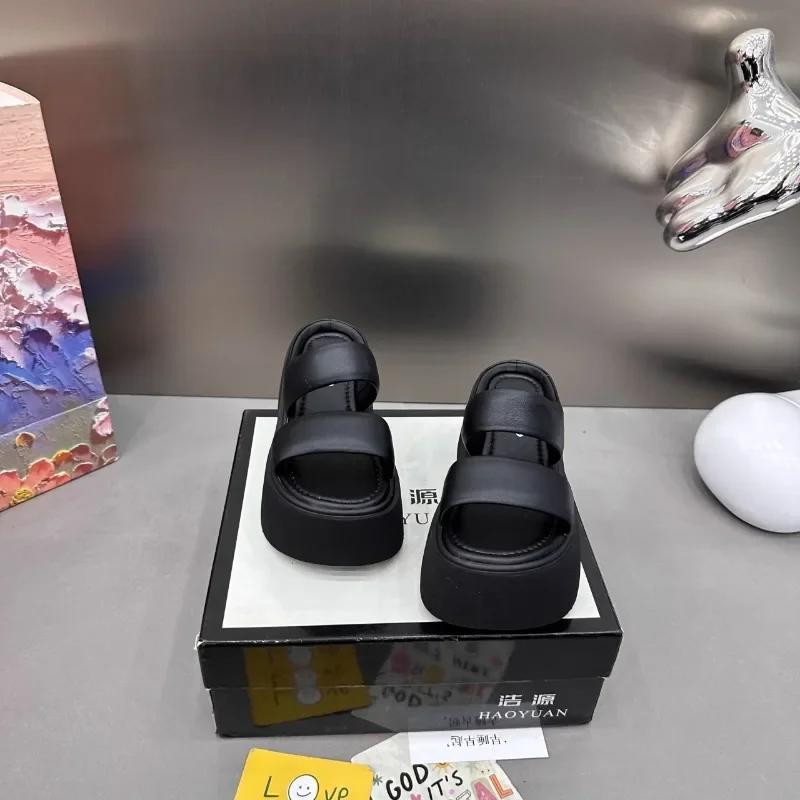 Fashion 2025 New Summer Women Slippers Flip-Flops Ladies Wedge Heels Shoes Woman High Platform Beach Slipper Outside Black Sandals 9CM