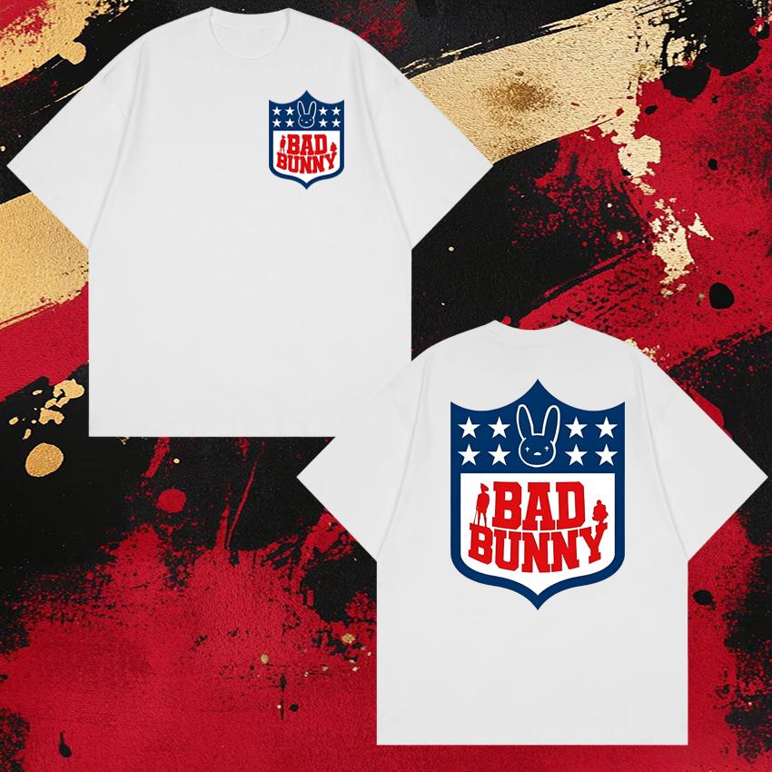 Rapper Bad Bunny Football Double Sided Printed short sleeve Tshirts Unisex 100 Cotton T shirt Unisex WOMEN Oversized Hip Hop Tops