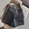 Women's High-Waist PU Leather Wide-Leg Shorts - Korean Style, Autumn/Winter Casual Wear