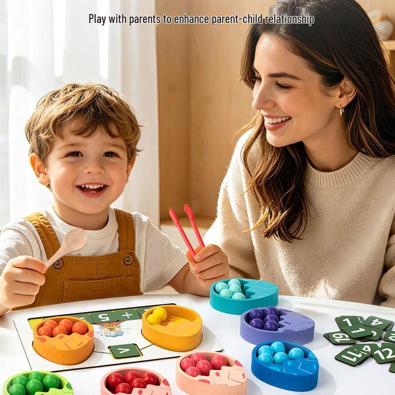 Wooden Dinosaur Egg Clip and Beads: Montessori Color Matching and Counting Toy for Children
