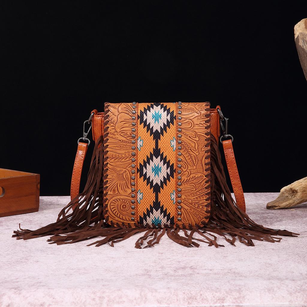 Vintage Print Boho Style Carving Single Shoulder Crossbody Bag for Women