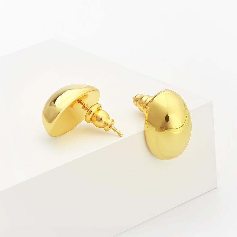 Haisheng 11mm smooth egg earrings niche high-grade copper gold-plated hollow oval stud earrings European and American jewelry
