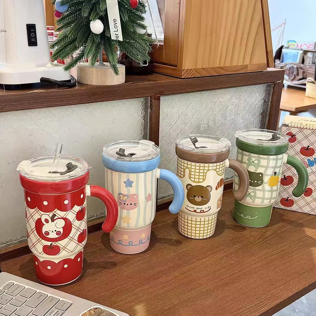 Высококачественная соломенная кружка с крышкой Керамическая кружка Большая емкость Кружка для воды Девочки Домашний Подарок на день рождения Сувенир