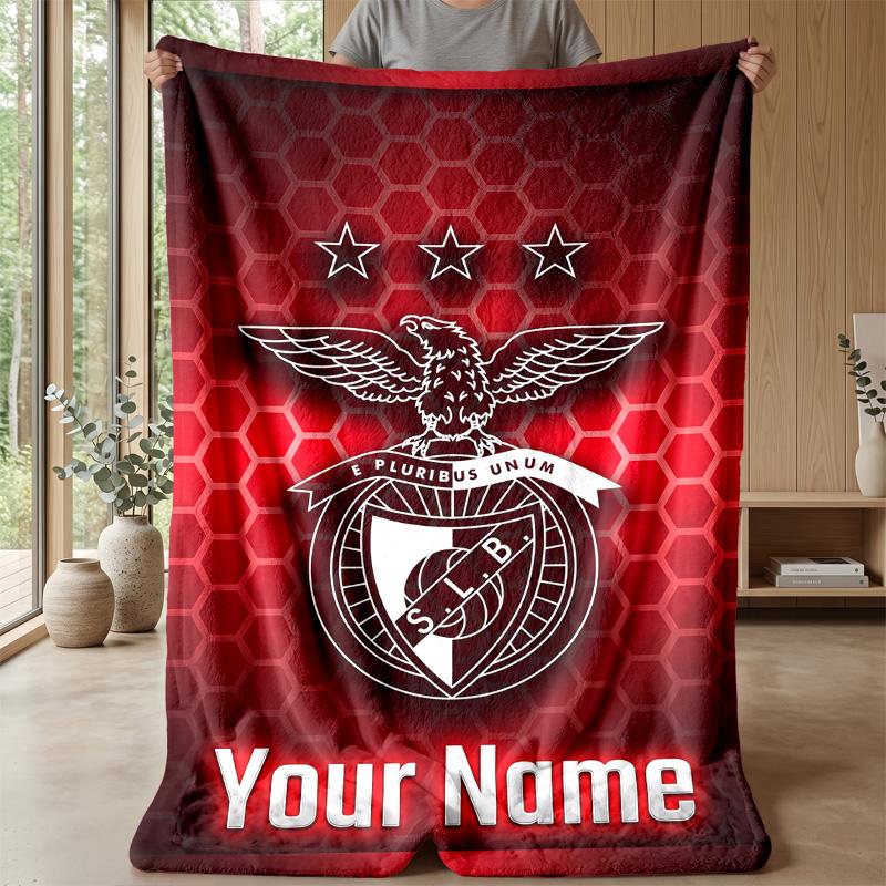 Custom Text Flannel Throw Blanket, Lightweight Cozy Bed Sofa BlanketBenfica FC