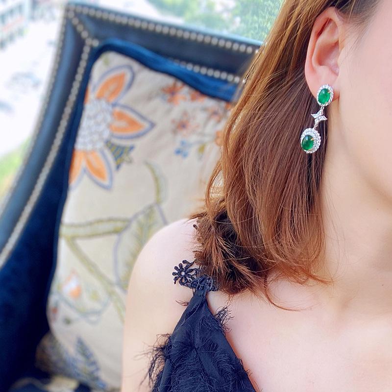 Модные длинные серьги из зеленого халцедона в стиле знаменитостей для женщин