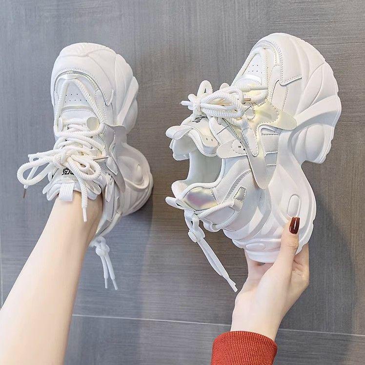 Новые весенне-осенние женские туфли на высоком каблуке, туфли на платформе в стиле «папиных кроссовок», с внутренней высотой, увеличивающей рост, супермягкие «папины кроссовки», спортивная повседневная обувь для широкой стопы