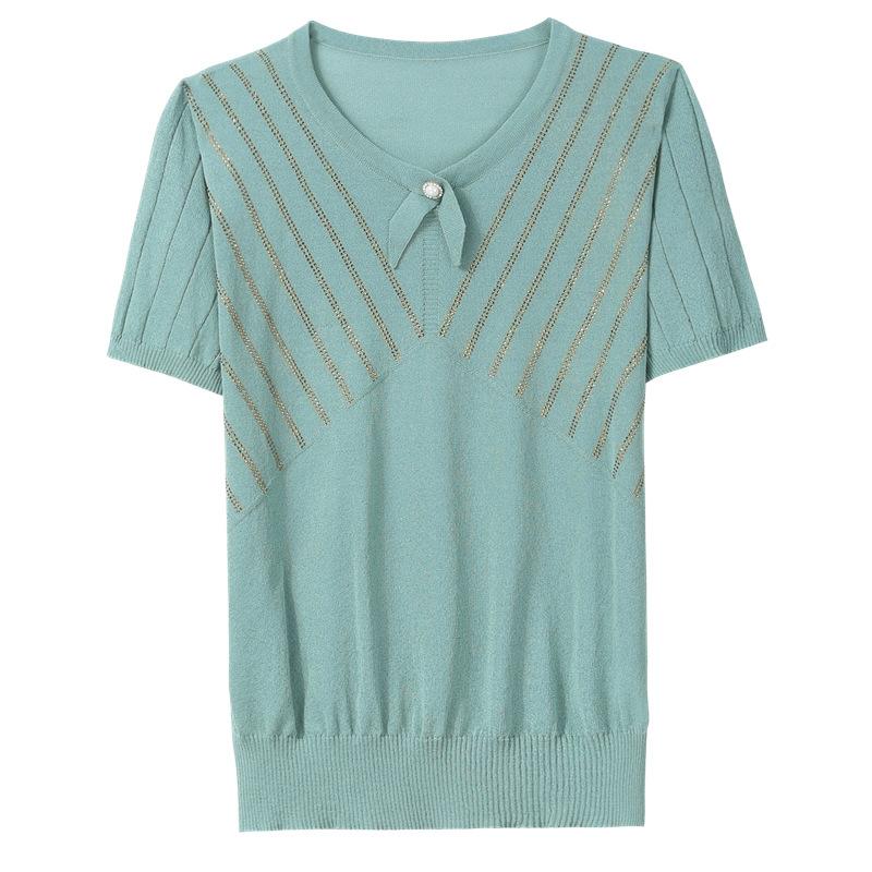 Mother Summer Dress Foreign Style Short-sleeved Top 40 Years Old 50 Years Old Women Summer Fashion Temperament Ice Silk T-shirt Small Shirt