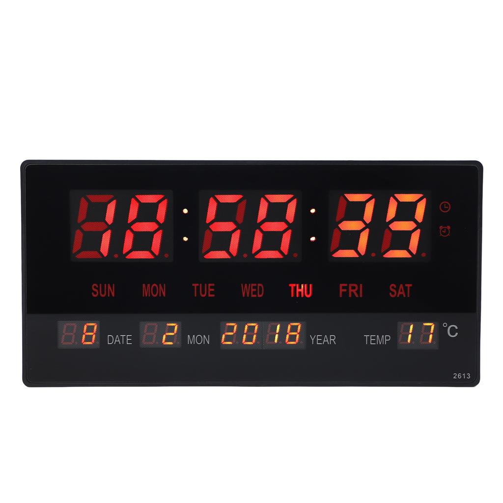 LED Number Clock Large Big Digital Display with Temperature Wall Alarm US Plug 100‑240V