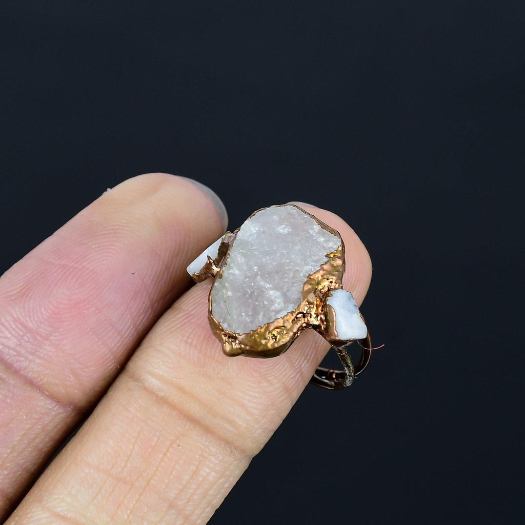 Clear Quartz Handmade Gemstone Ring, Copper Electroformed Ring Antique Jewelry, Adjustable Ring Engagement Gift