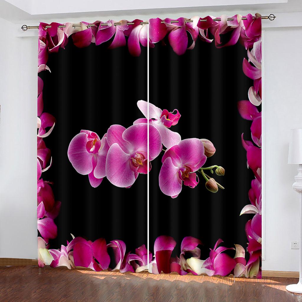 2Panels Garden Plant Orchid Curtains for Bedroom Living Room Kitchen Home Window Blinds Treatments Curtains Grommet Top Cortina