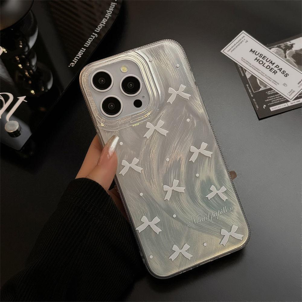 Роскошный лазерный серебристый чехол с бантом для iPhone 17 Air 16 15 14 13 12 11 Pro Max Plus 16E 7 8 SE2 X XS XR Противоударный бампер Fundas