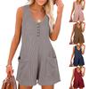 Women V Neck Loose Jumpsuit Overalls Short Loose Sleeveless Wide Leg Overall Solid Casual
