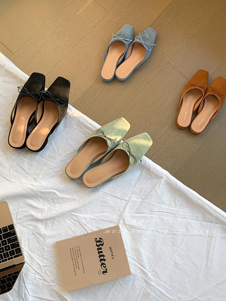 Женские летние новые сандалии повседневные слипоны женские мюли с бантом-бабочкой удобные шлепанцы с квадратным носком на ремешке сзади женские сандалии на плоской подошве