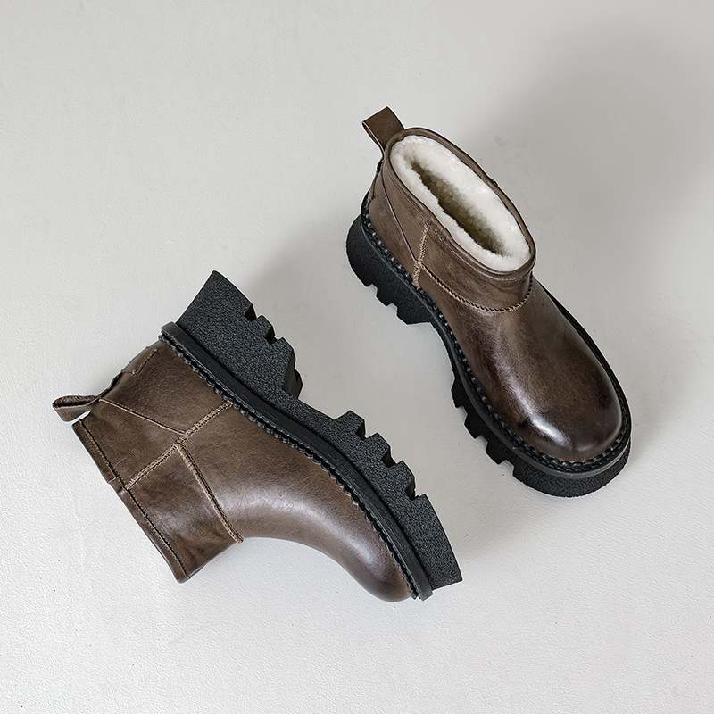 Krazing Pot Зимняя обувь из коровьей кожи, меха и шерсти, женские зимние ботинки, сохраняющие тепло, без застежек, европейский дизайн, устойчивые к холоду, ботильоны