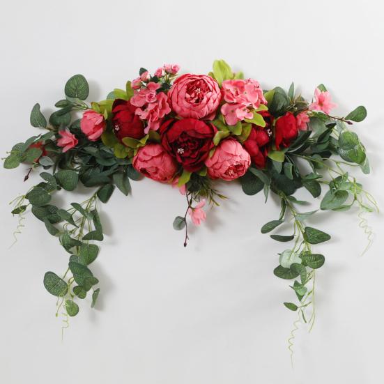 Искусственная гирлянда из пионов с зелеными листьями, свадебная вечеринка, цветочная арка, приветственная табличка, декоративная цветочная гирлянда, декор для дверного проема, стены, окна