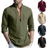 Men's Casual And Fashionable Cotton And Linen Solid Color Round-neck Long-sleeved