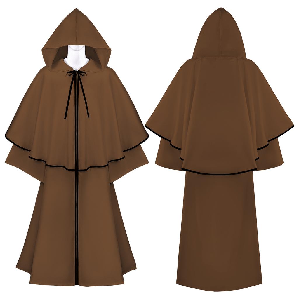 Halloween Death Wizard Cloak Cosplay Costume Monk Hooded Robes Cloak Cape Friar Medieval Renaissance Priest Kids Adult