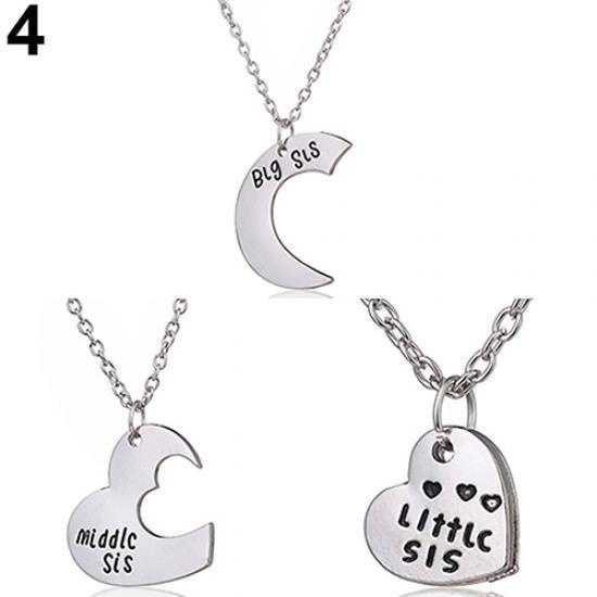 Broken Heart Sisters Matching Big Middle Little Sister Letter Carved Love Necklace AVE