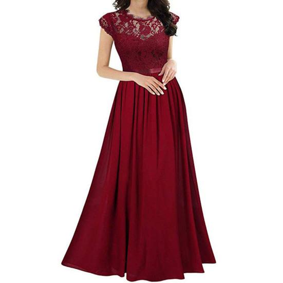 Женское кружевное платье макси с круглым вырезом, плиссированное платье-трапеция, длинное платье для матери невесты на свадьбу