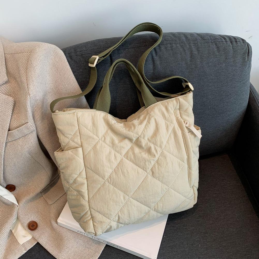 Женская стеганая сумка-тоут, большая вместимость, однотонная сумка через плечо, мягкие стеганые сумки для поездок на работу, регулируемый ремень, сумка на одно плечо