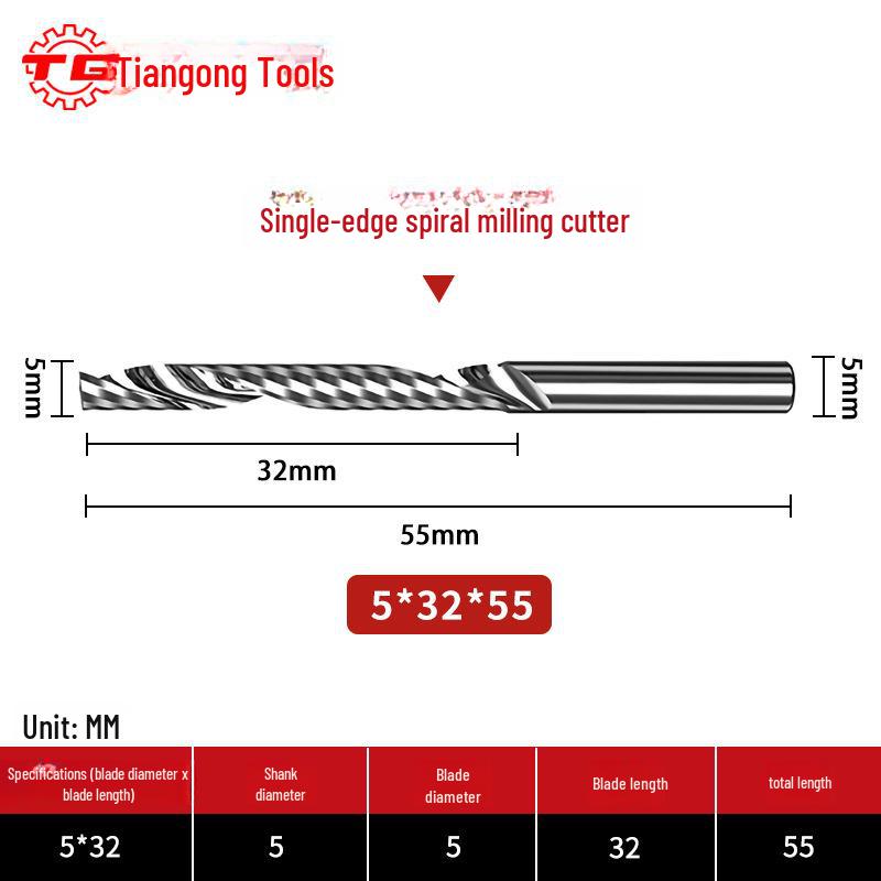 Tiangong 3.175 Engraving Knife: Single-Edged Spiral CNC Milling Cutter Tool Head